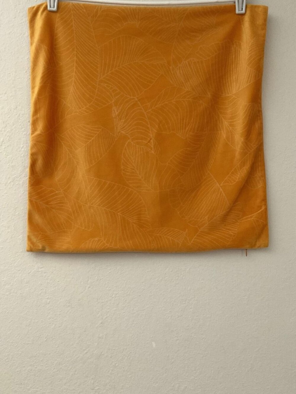 Botanical Gold Leaf Throw Pillow Cover Mustard Yellow Plush 19.5x19.5
